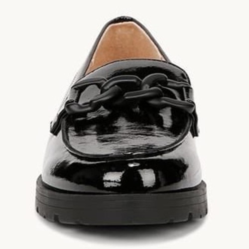LifeStride London 2 Black Crinkle Chain Loafer Lug Sole Shoes 7.5W WIDE New - Picture 8 of 11